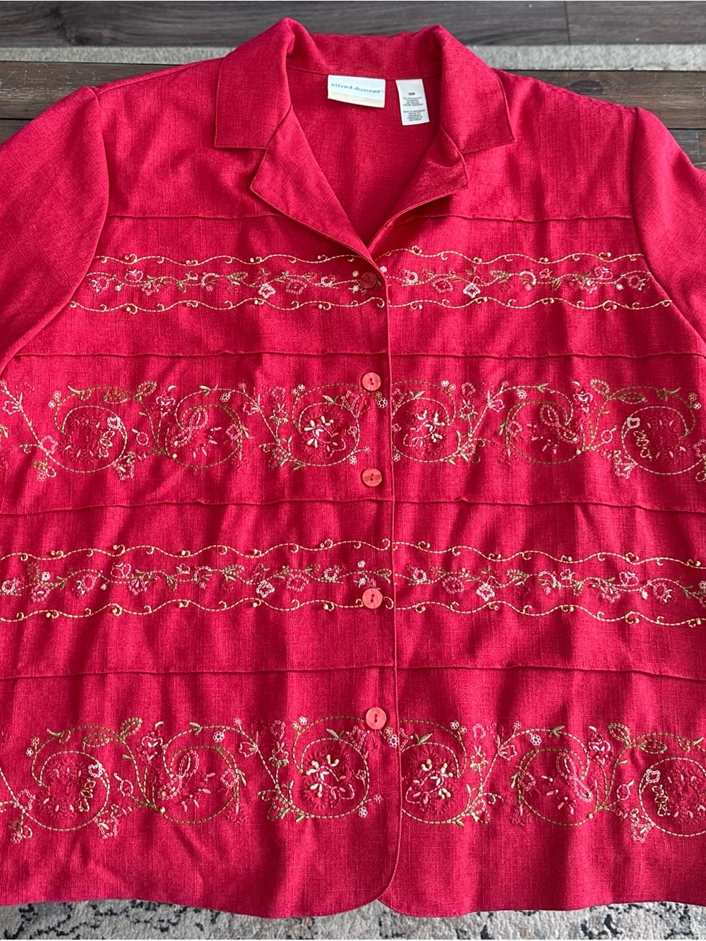 Alfred Dunner Burnt Orange Button-Front Embroidered Blouse